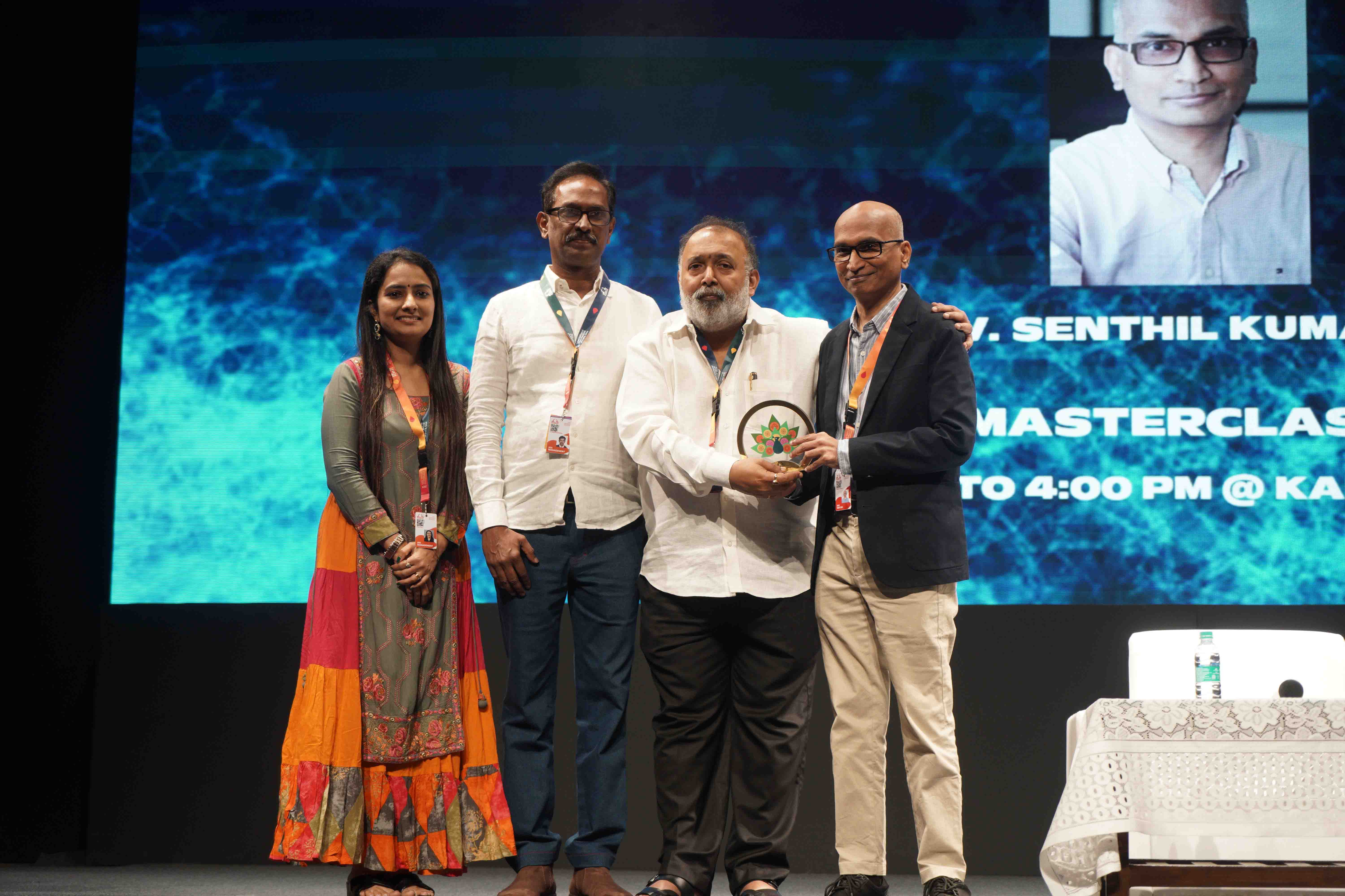 D. Ramakrishnan (GM, P&A & CEO, IFFI & FB) with The team of 'Hum Dono', a Restored Classic, gracing the red carpet at 55th IFFI